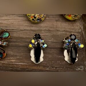 True Vintage Delicate Mini Earrings Black Marquis Mermaid Aurora Stones Sparkle!